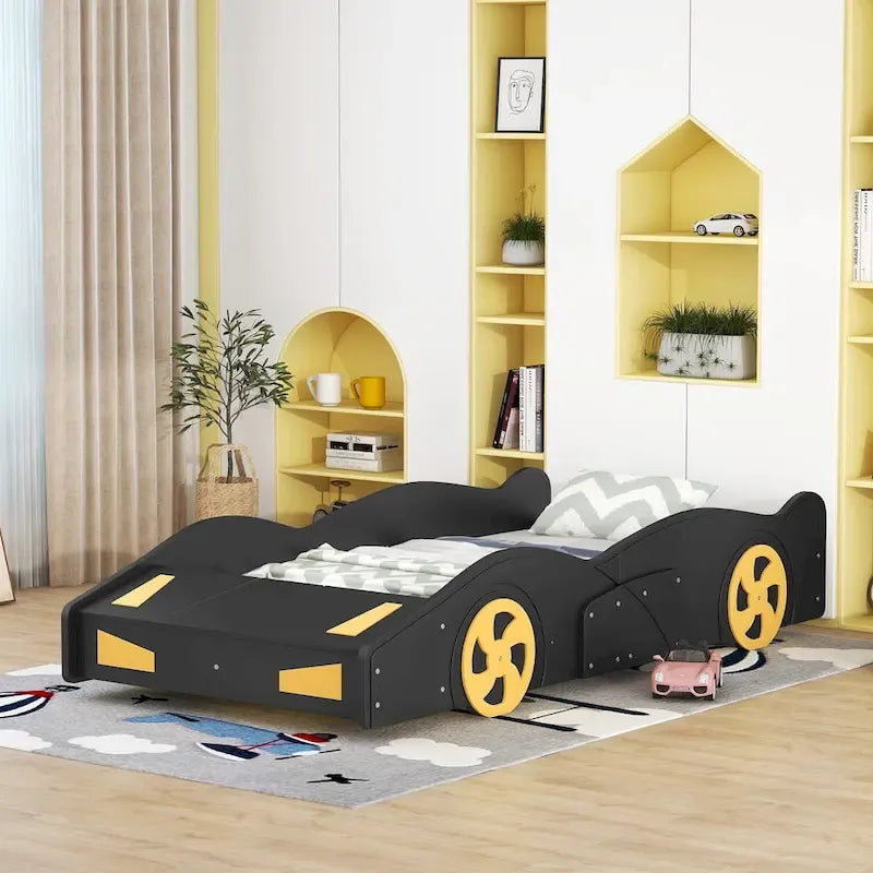 Cama de coche de carreras negra/azul oscuro con almacenamiento – Individual/Matrimonial, para 1 persona