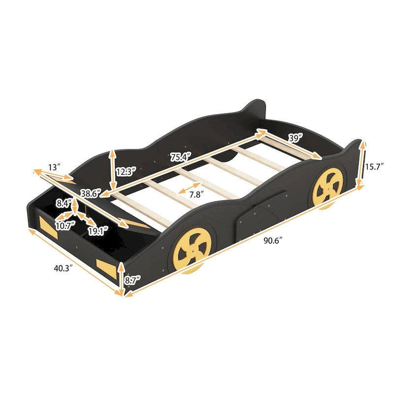Cama de coche de carreras negra/azul oscuro con almacenamiento – Individual/Matrimonial, para 1 persona