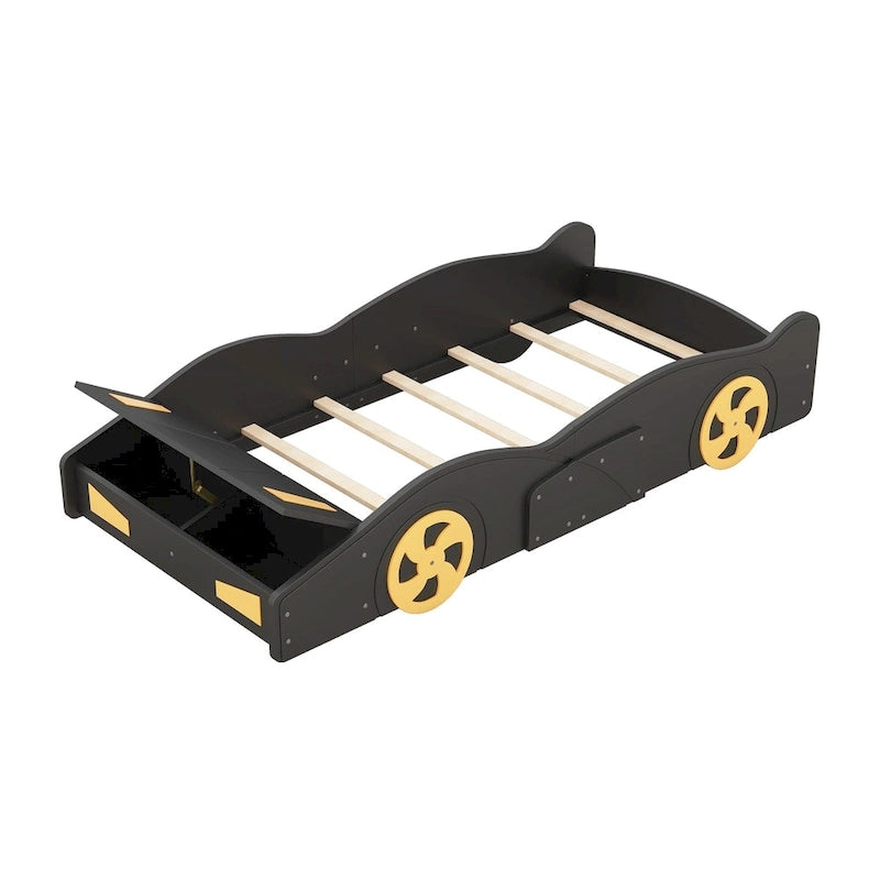 Cama de coche de carreras negra/azul oscuro con almacenamiento – Individual/Matrimonial, para 1 persona