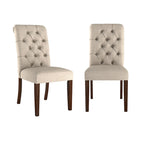 Silla Parsons con respaldo enrollado y capitoné de lino beige, juego de 2