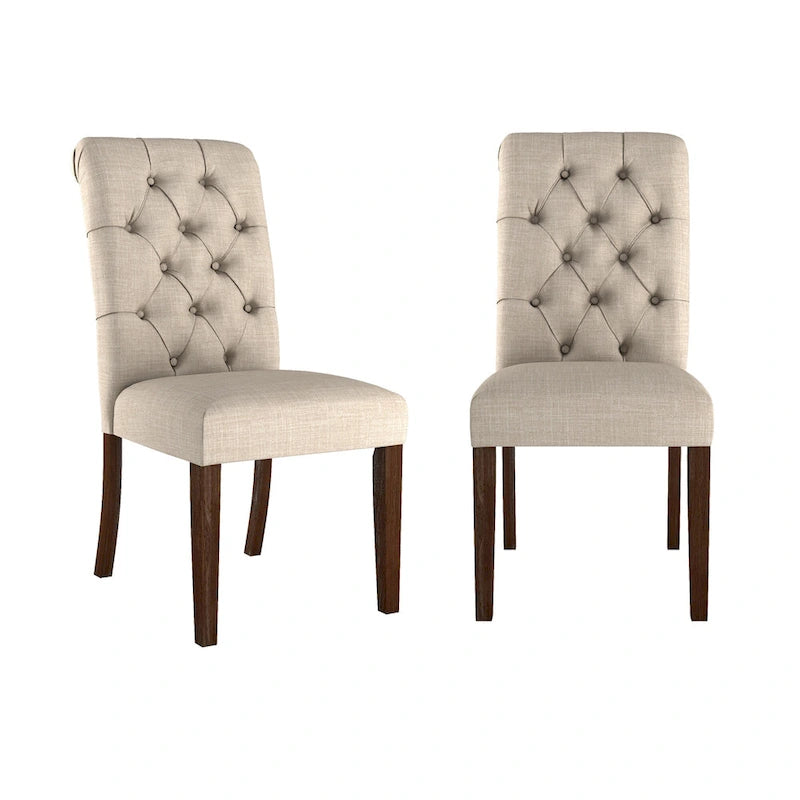 Silla Parsons con respaldo enrollado y capitoné de lino beige, juego de 2