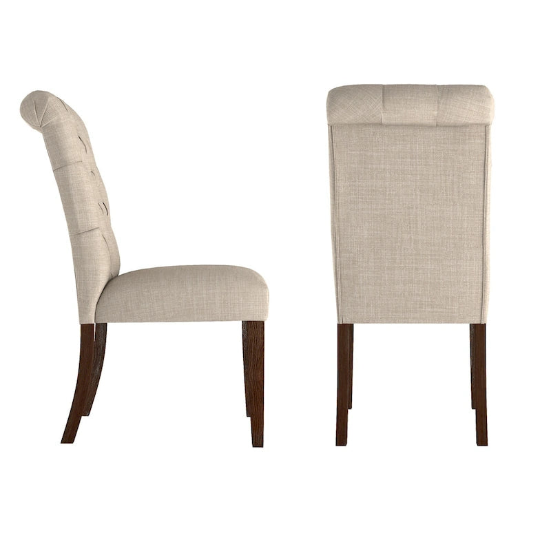 Silla Parsons con respaldo enrollado y capitoné de lino beige, juego de 2