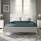 Cama doble de plataforma blanca con cabecero, madera de pino, para 2 personas