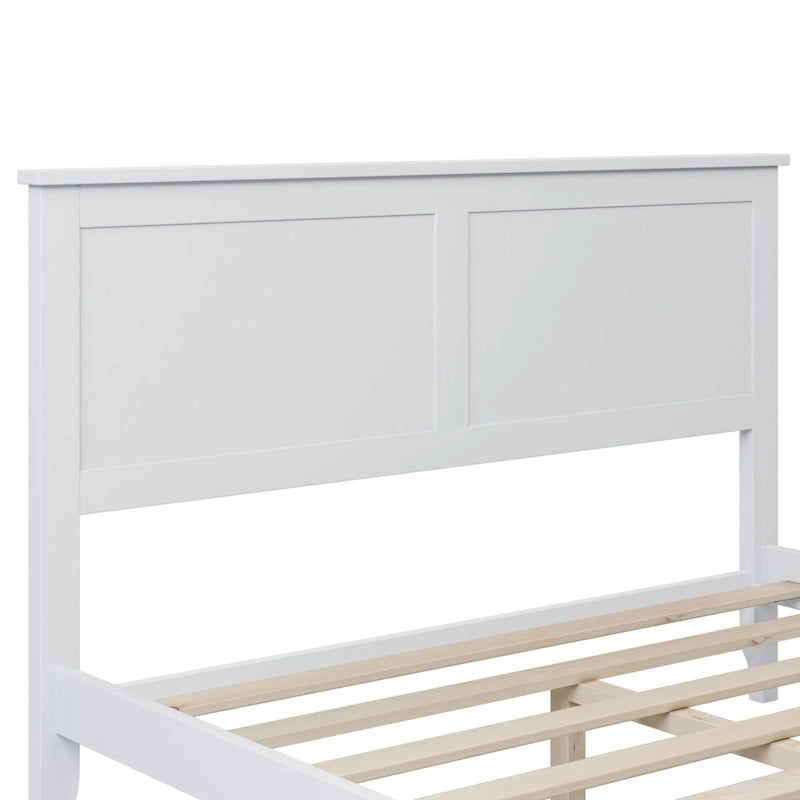 Cama doble de plataforma blanca con cabecero, madera de pino, para 2 personas