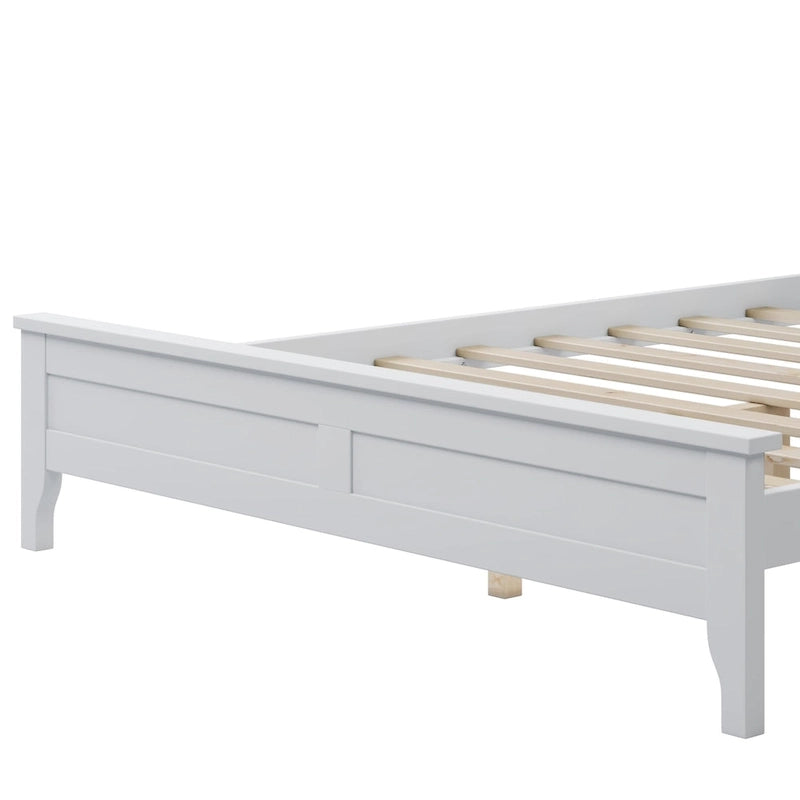 Cama doble de plataforma blanca con cabecero, madera de pino, para 2 personas