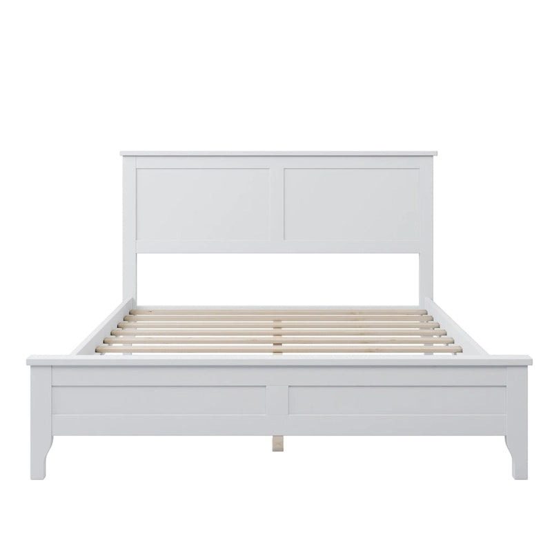 Cama doble de plataforma blanca con cabecero, madera de pino, para 2 personas
