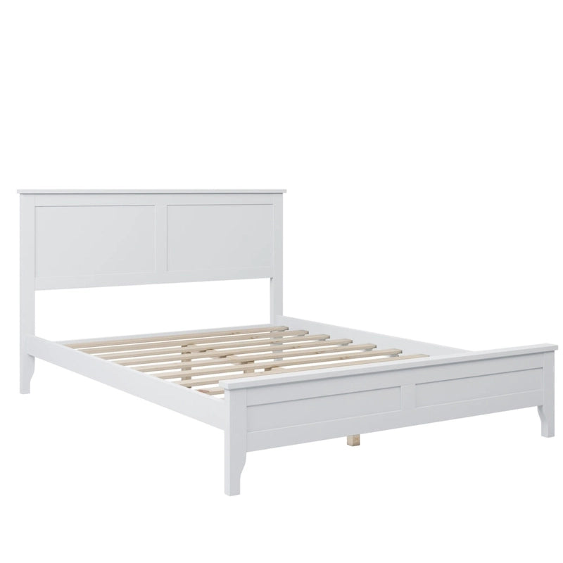 Cama doble de plataforma blanca con cabecero, madera de pino, para 2 personas