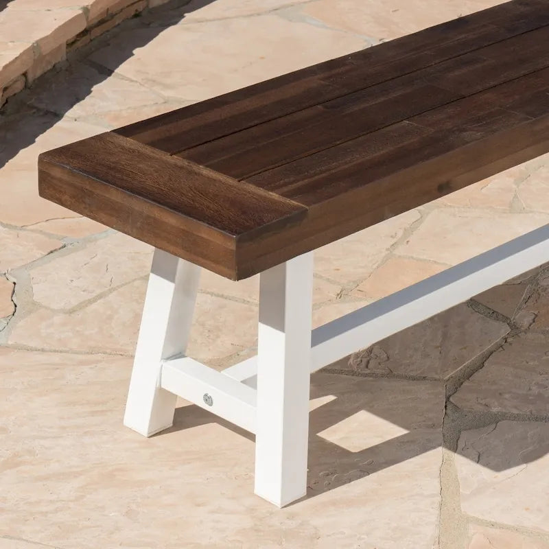Banco de comedor rectangular de madera de acacia gris/blanco, 2 personas