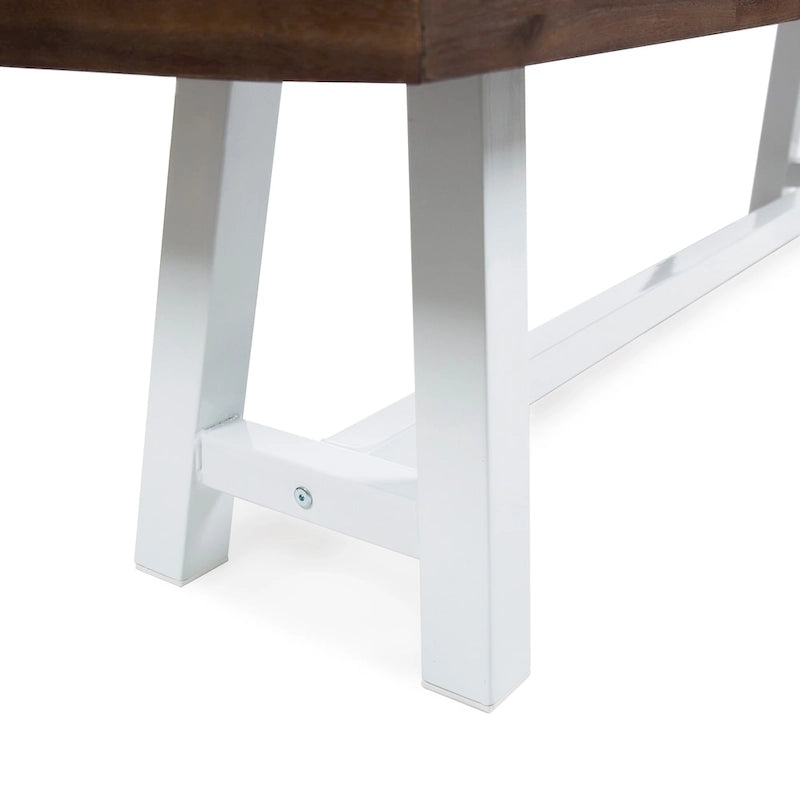 Banco de comedor rectangular de madera de acacia gris/blanco, 2 personas