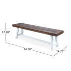 Banco de comedor rectangular de madera de acacia gris/blanco, 2 personas