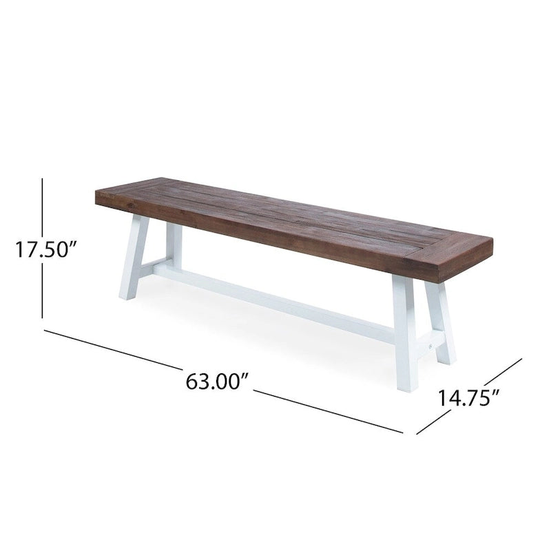 Banco de comedor rectangular de madera de acacia gris/blanco, 2 personas