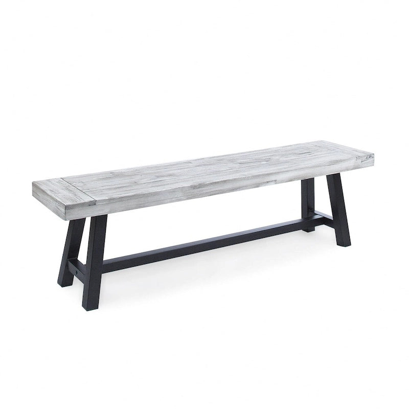Banco de comedor rectangular de madera de acacia gris/blanco, 2 personas