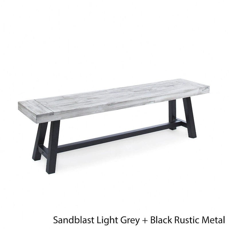 Banco de comedor rectangular de madera de acacia gris/blanco, 2 personas