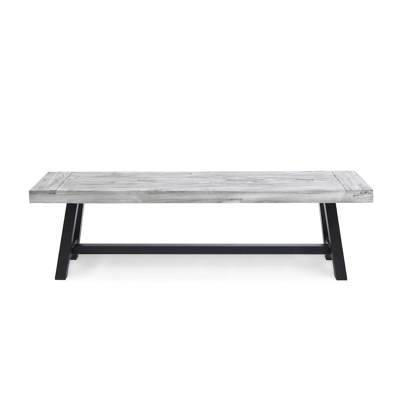 Banco de comedor rectangular de madera de acacia gris/blanco, 2 personas