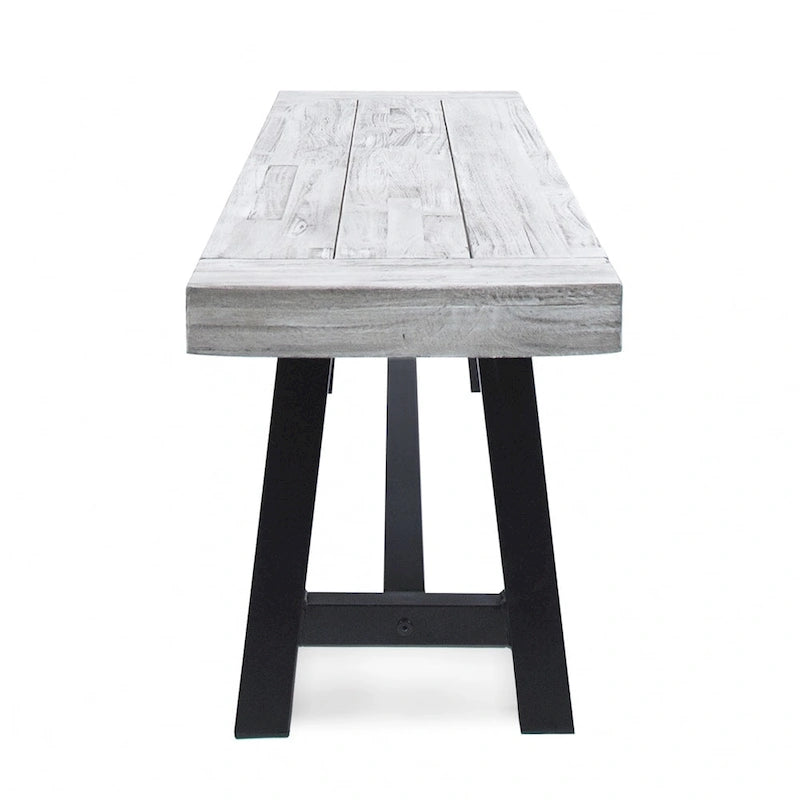 Banco de comedor rectangular de madera de acacia gris/blanco, 2 personas