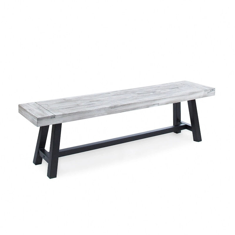 Banco de comedor rectangular de madera de acacia gris/blanco, 2 personas