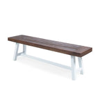 Banco de comedor rectangular de madera de acacia gris/blanco, 2 personas