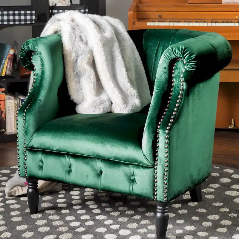 Sillón Club de Terciopelo – Champaña / Verde / Aguamarina, Asiento Individual, Brazos Tapizados