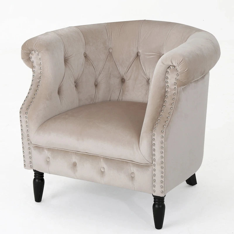 Sillón Club de Terciopelo – Champaña / Verde / Aguamarina, Asiento Individual, Brazos Tapizados