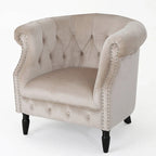 Sillón Club de Terciopelo – Champaña / Verde / Aguamarina, Asiento Individual, Brazos Tapizados