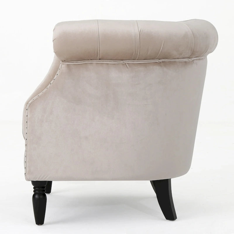 Sillón Club de Terciopelo – Champaña / Verde / Aguamarina, Asiento Individual, Brazos Tapizados
