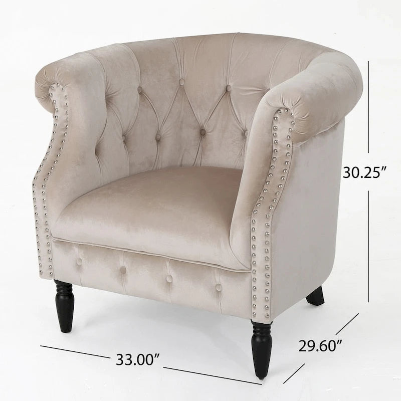 Sillón Club de Terciopelo – Champaña / Verde / Aguamarina, Asiento Individual, Brazos Tapizados
