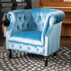 Sillón Club de Terciopelo – Champaña / Verde / Aguamarina, Asiento Individual, Brazos Tapizados