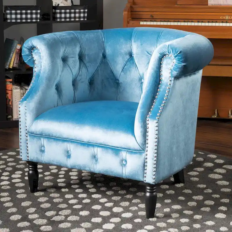 Sillón Club de Terciopelo – Champaña / Verde / Aguamarina, Asiento Individual, Brazos Tapizados