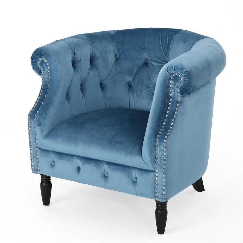 Sillón Club de Terciopelo – Champaña / Verde / Aguamarina, Asiento Individual, Brazos Tapizados