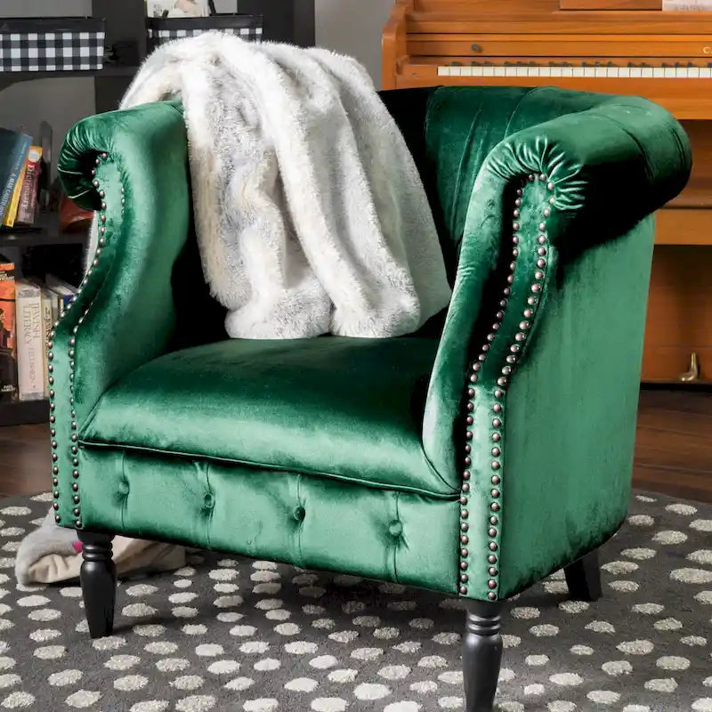 Sillón Club de Terciopelo – Champaña / Verde / Aguamarina, Asiento Individual, Brazos Tapizados