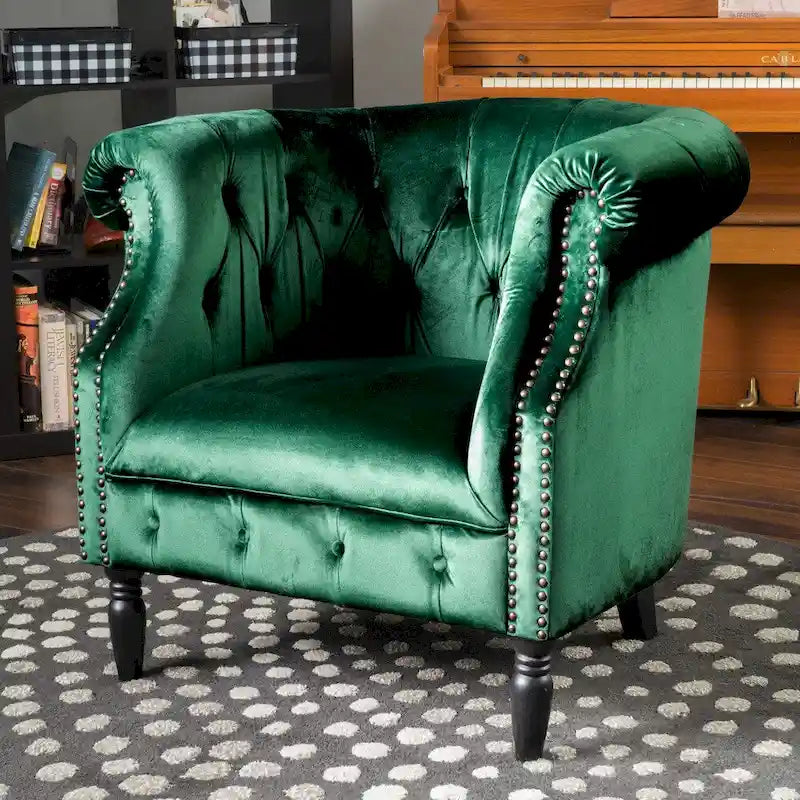 Sillón Club de Terciopelo – Champaña / Verde / Aguamarina, Asiento Individual, Brazos Tapizados