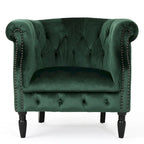 Sillón Club de Terciopelo – Champaña / Verde / Aguamarina, Asiento Individual, Brazos Tapizados