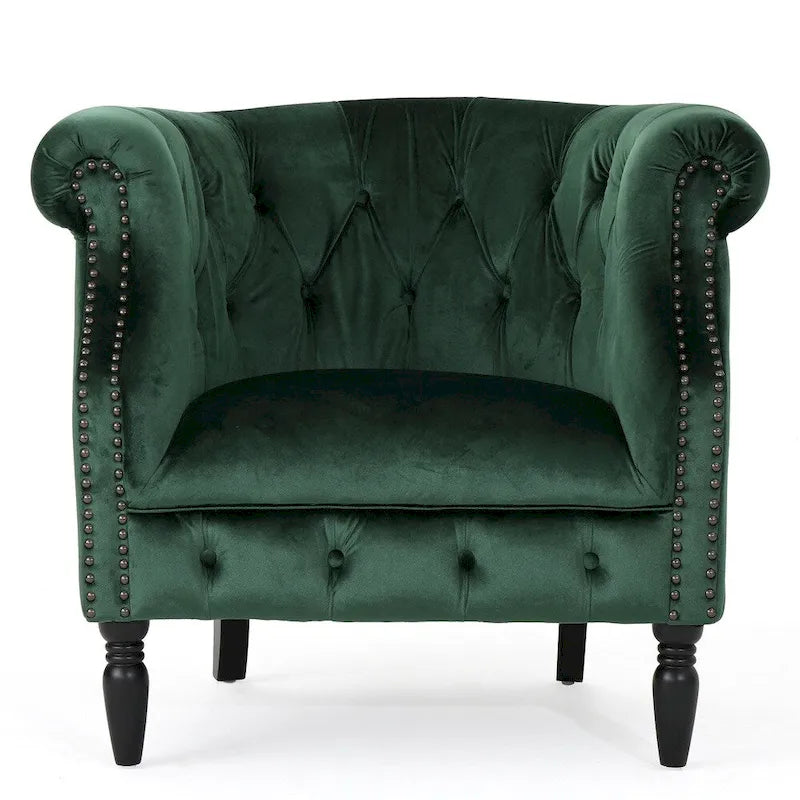Sillón Club de Terciopelo – Champaña / Verde / Aguamarina, Asiento Individual, Brazos Tapizados