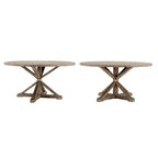 Mesa de comedor redonda rústica marrón, pedestal con base en X, para 4 a 8 personas