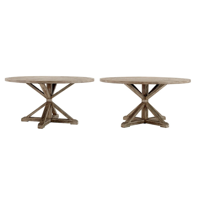 Mesa de comedor redonda rústica marrón, pedestal con base en X, para 4 a 8 personas