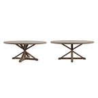 Mesa de comedor redonda rústica marrón, pedestal con base en X, para 4 a 8 personas