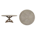 Mesa de comedor redonda rústica marrón, pedestal con base en X, para 4 a 8 personas