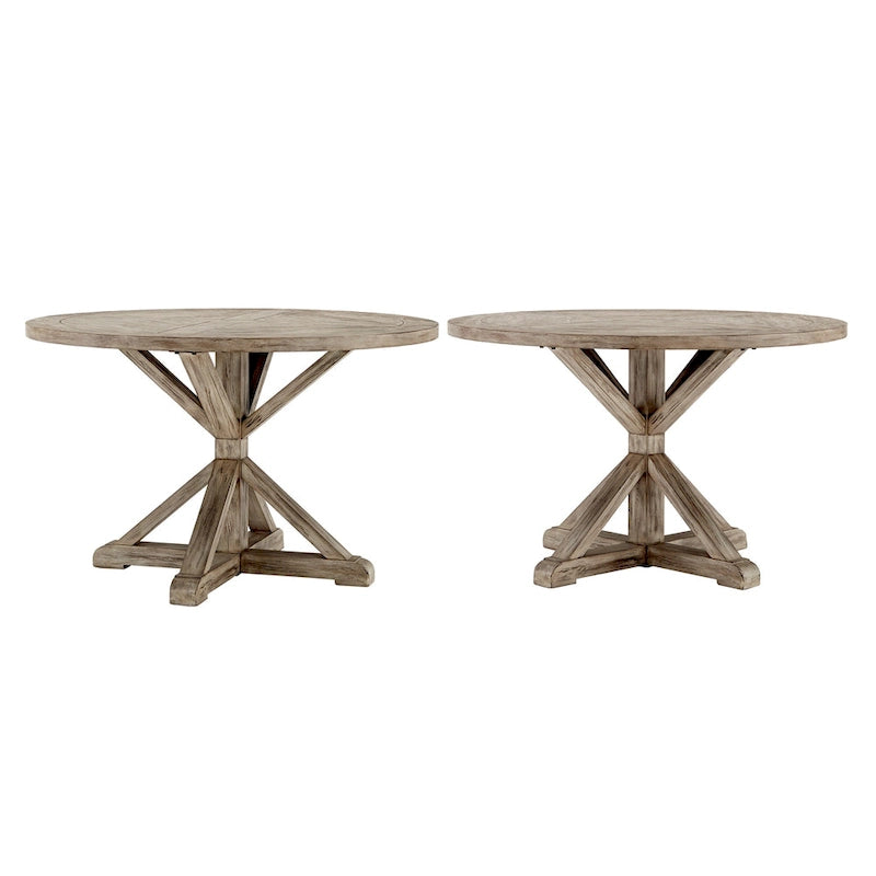 Mesa de comedor redonda rústica marrón, pedestal con base en X, para 4 a 8 personas