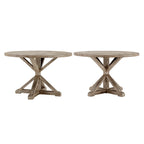 Mesa de comedor redonda rústica marrón, pedestal con base en X, para 4 a 8 personas