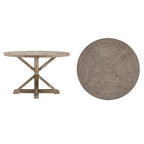 Mesa de comedor redonda rústica marrón, pedestal con base en X, para 4 a 8 personas