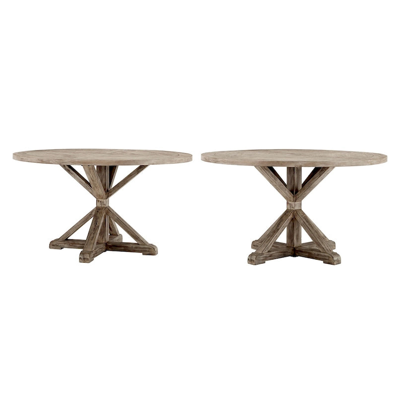 Mesa de comedor redonda rústica marrón, pedestal con base en X, para 4 a 8 personas