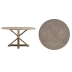 Mesa de comedor redonda rústica marrón, pedestal con base en X, para 4 a 8 personas
