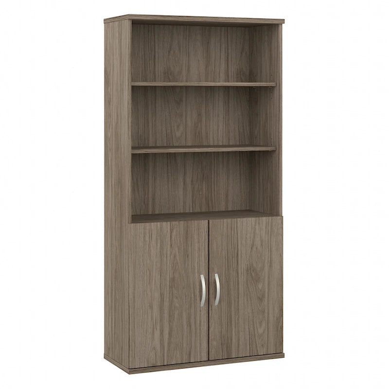 Estantería alta de 5 estantes con puertas – Gris platino / Nogal moderno / Gris tormenta / Nogal negro / Blanco