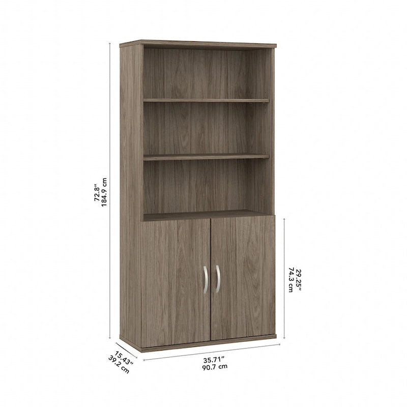 Estantería alta de 5 estantes con puertas – Gris platino / Nogal moderno / Gris tormenta / Nogal negro / Blanco