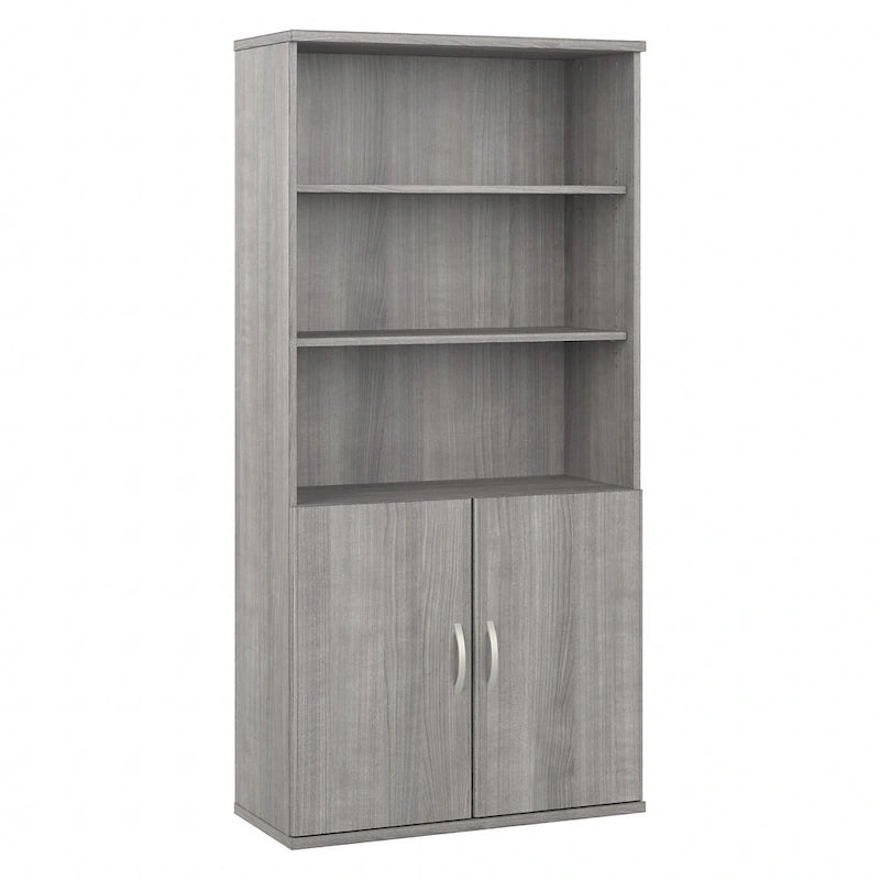 Estantería alta de 5 estantes con puertas – Gris platino / Nogal moderno / Gris tormenta / Nogal negro / Blanco