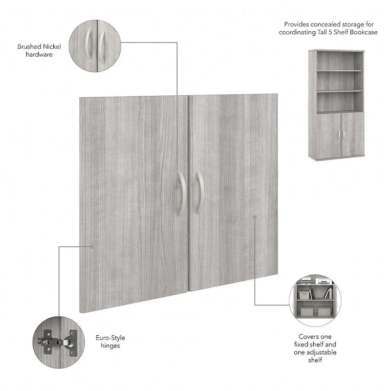 Estantería alta de 5 estantes con puertas – Gris platino / Nogal moderno / Gris tormenta / Nogal negro / Blanco