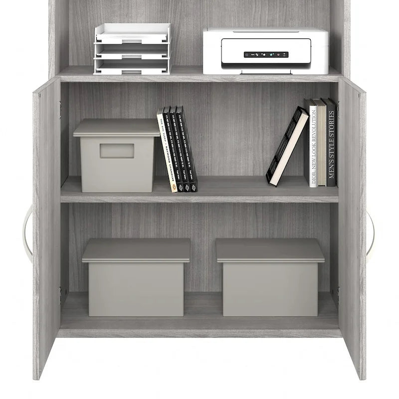 Estantería alta de 5 estantes con puertas – Gris platino / Nogal moderno / Gris tormenta / Nogal negro / Blanco