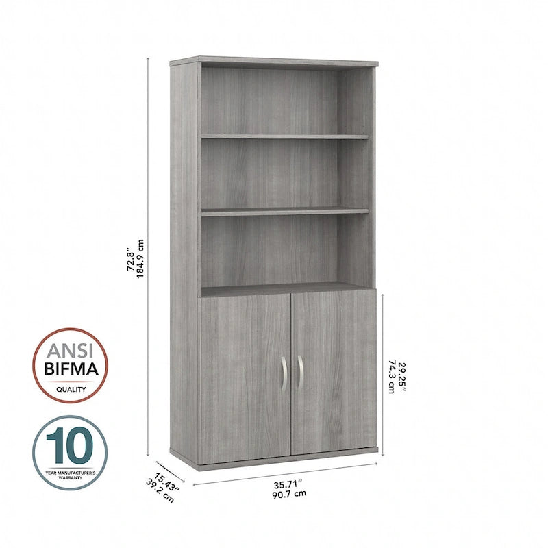 Estantería alta de 5 estantes con puertas – Gris platino / Nogal moderno / Gris tormenta / Nogal negro / Blanco