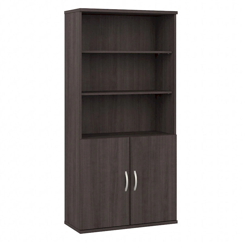 Estantería alta de 5 estantes con puertas – Gris platino / Nogal moderno / Gris tormenta / Nogal negro / Blanco