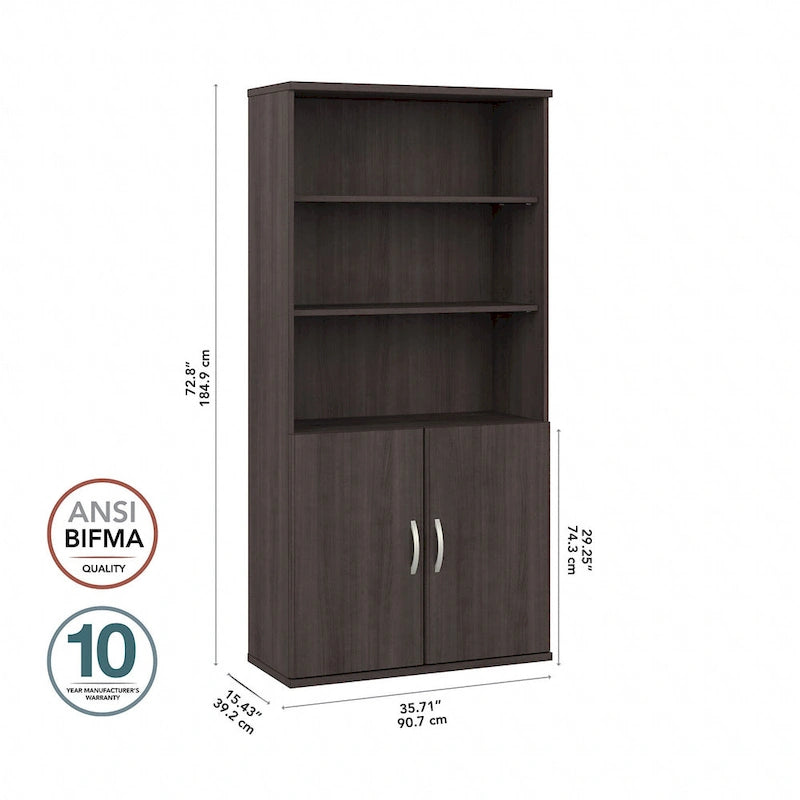 Estantería alta de 5 estantes con puertas – Gris platino / Nogal moderno / Gris tormenta / Nogal negro / Blanco